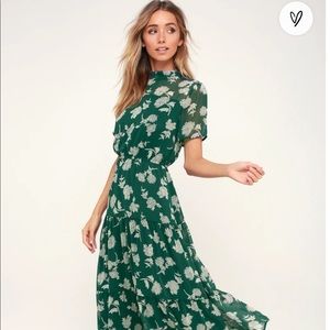 Floral Dressed Up Dark Green Floral Print Midi Dress